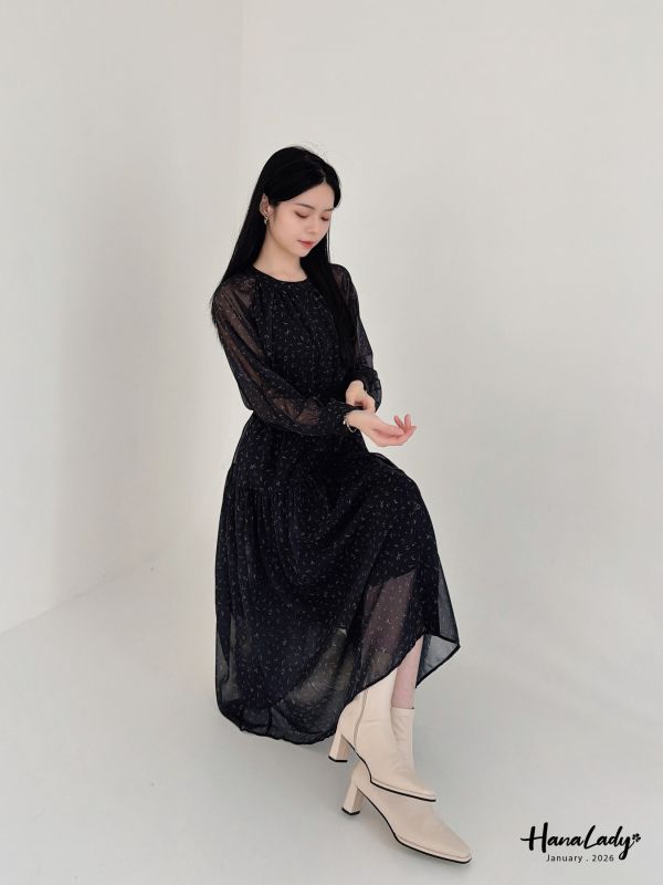 LEA90 復古透袖設計排釦長洋 