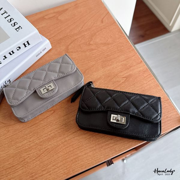 WFB21 牛皮菱格紋拉鍊卡夾零錢包 正韓 韓國服飾 韓國連線