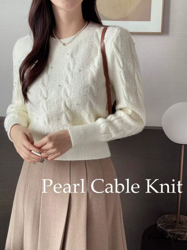 LEA01 釘珠坑條麻花針織上衣 