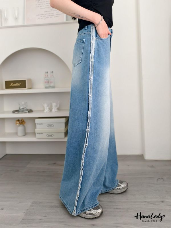 LSA52 珍珠反摺邊直筒丹寧褲 