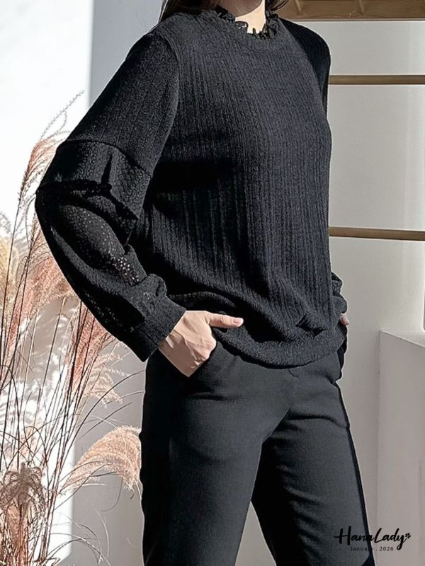 LEA24 細坑條造型簍空袖上衣 