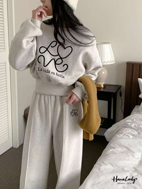 LEA97 刺繡LOVE愛心內刷毛套裝 