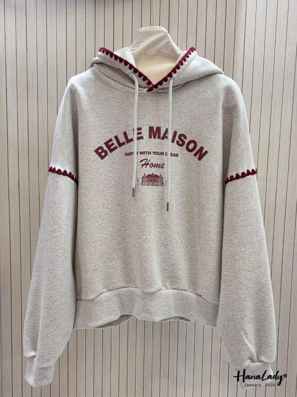 LEA78 刺繡波浪邊抽繩帽T 