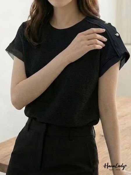 LFA37 質感珍珠肩設計上衣 