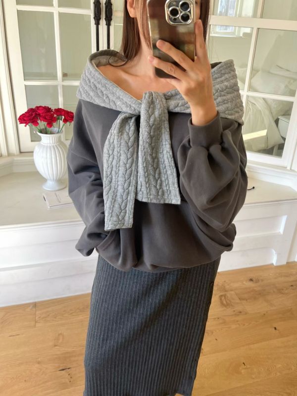 WQB70 麻花圍巾設計口袋帽T 