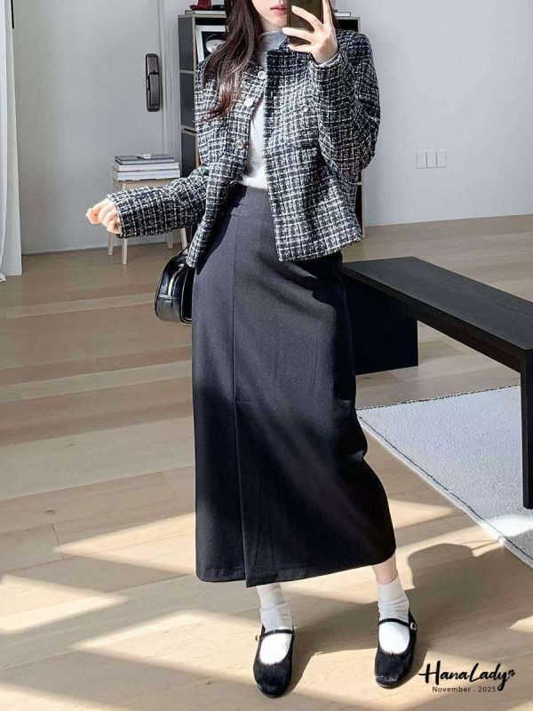 WJA86 氣質雙腰鍊開衩長裙 