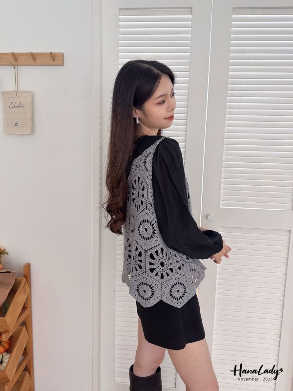 WJA20 日系兩件式勾針花紋上衣 