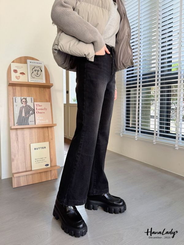 WQB15 冬季必收磨毛喇叭丹寧褲 