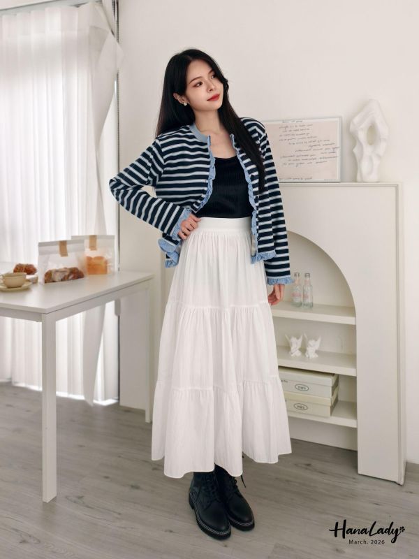 LSA09 質感花瓣邊條紋排釦上衣 