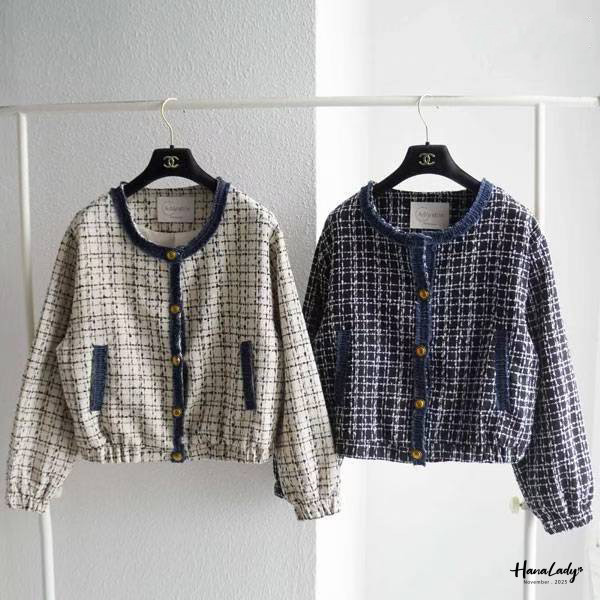 WJB41 十字格紋輕巧毛呢外 