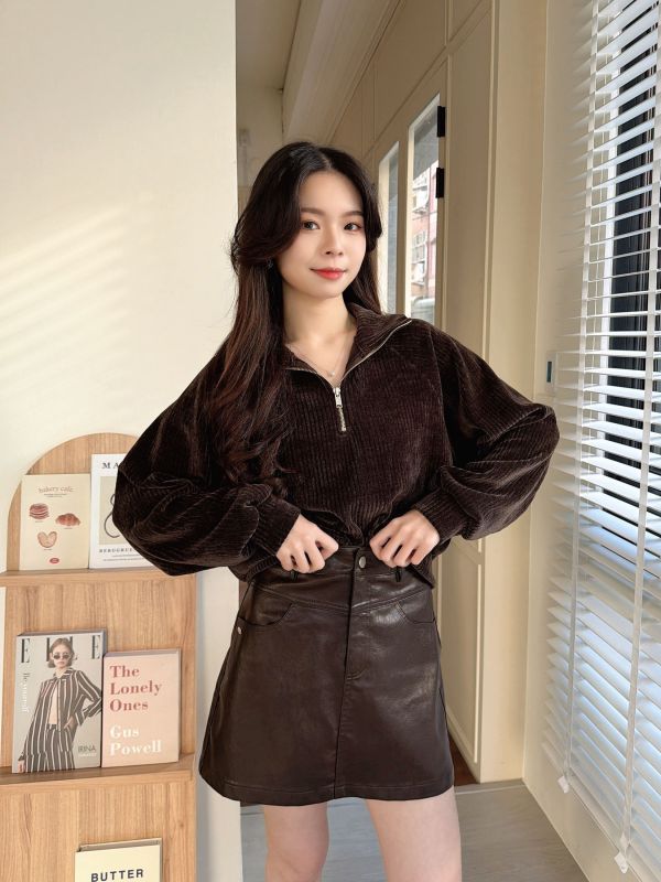 WQA93 率性簡約燈芯絨拉鍊上衣 