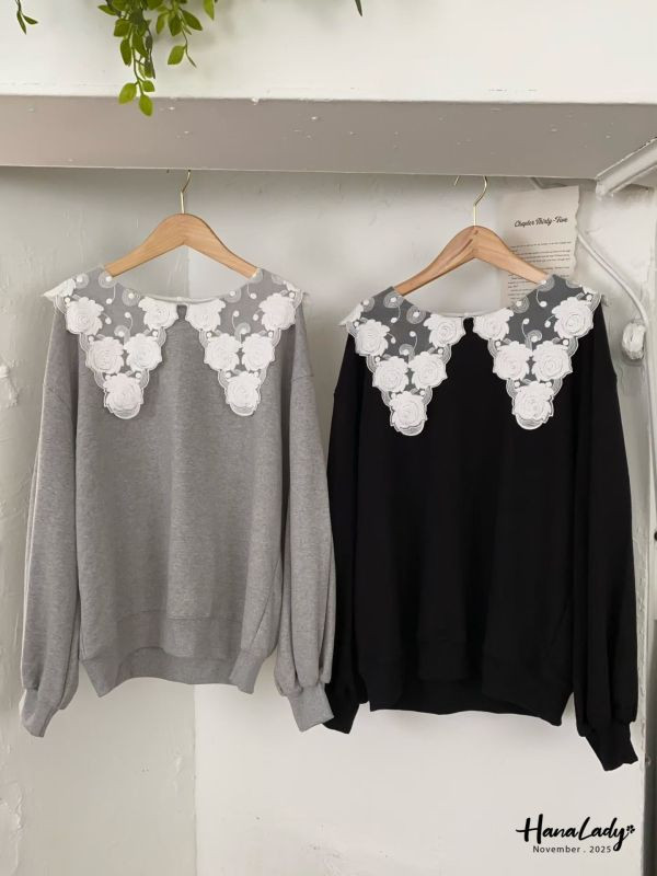 WJA29 浪漫蕾絲玫瑰刺繡領上衣 