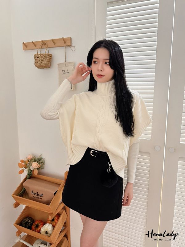 LEA18 必收兩件式麻花斗篷針織上衣 