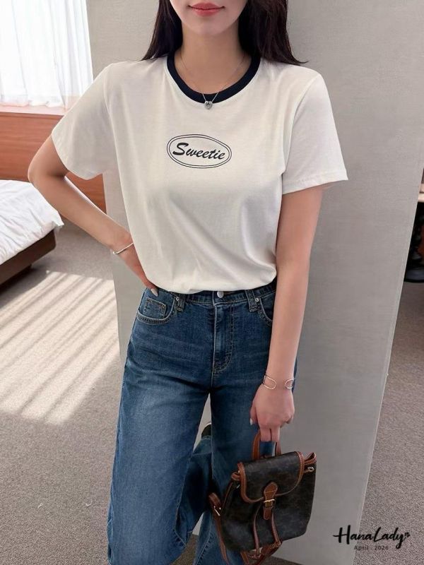 LFA89 配色領SWEETIE親膚涼感T 