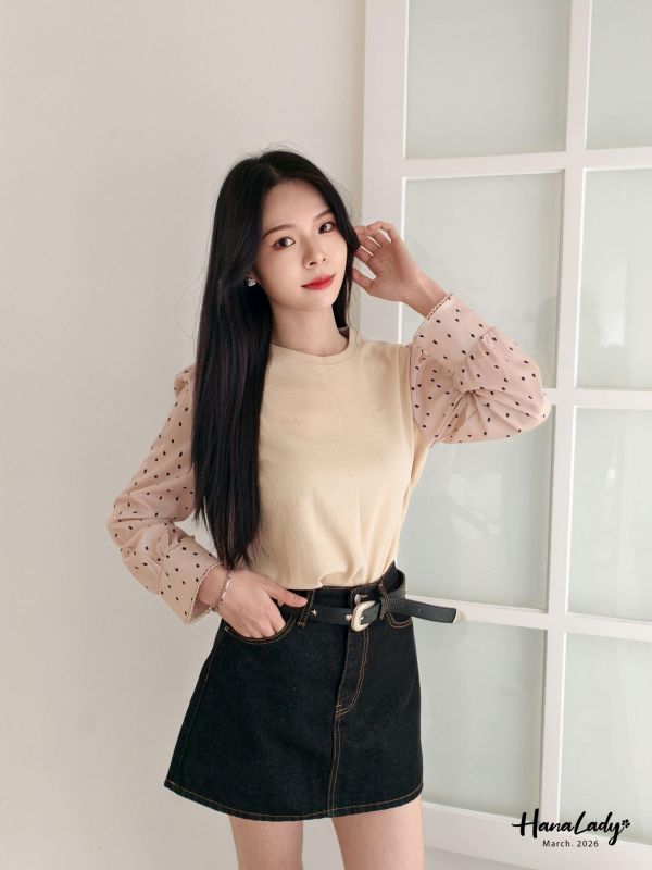 LSA03 點點雪紡袖棉質上衣 