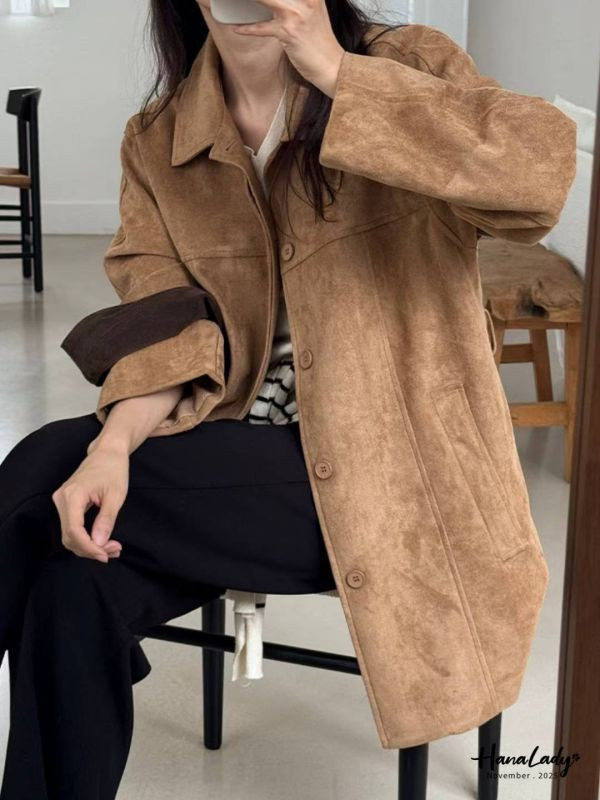 WJA92 秋冬必備簡約麂皮長版衫 