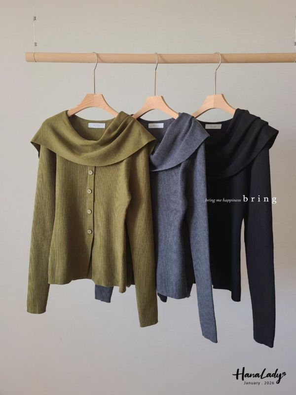 LEA63 斗篷綁結領針織上衣 