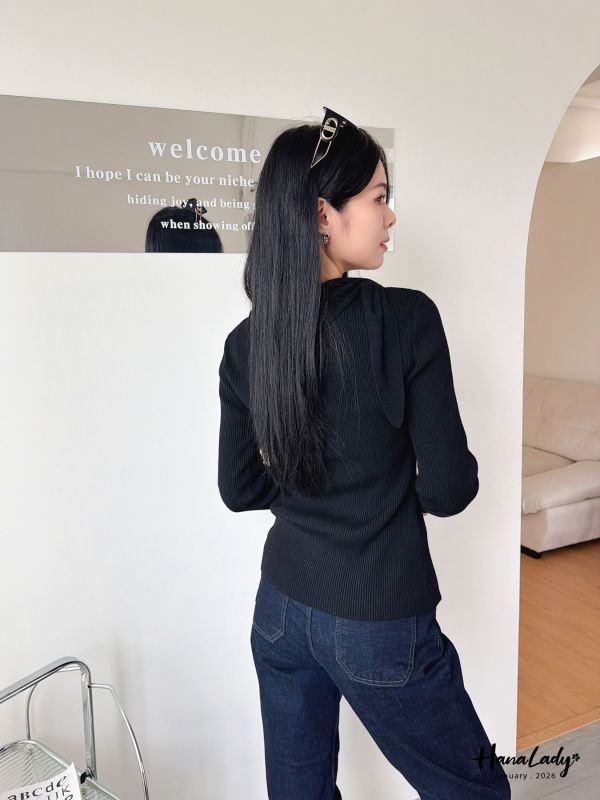 LEA63 斗篷綁結領針織上衣 