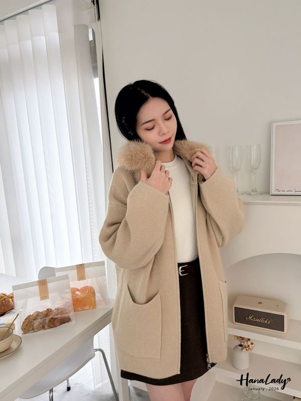 LEA37 毛毛可拆長版針織拉鍊外 