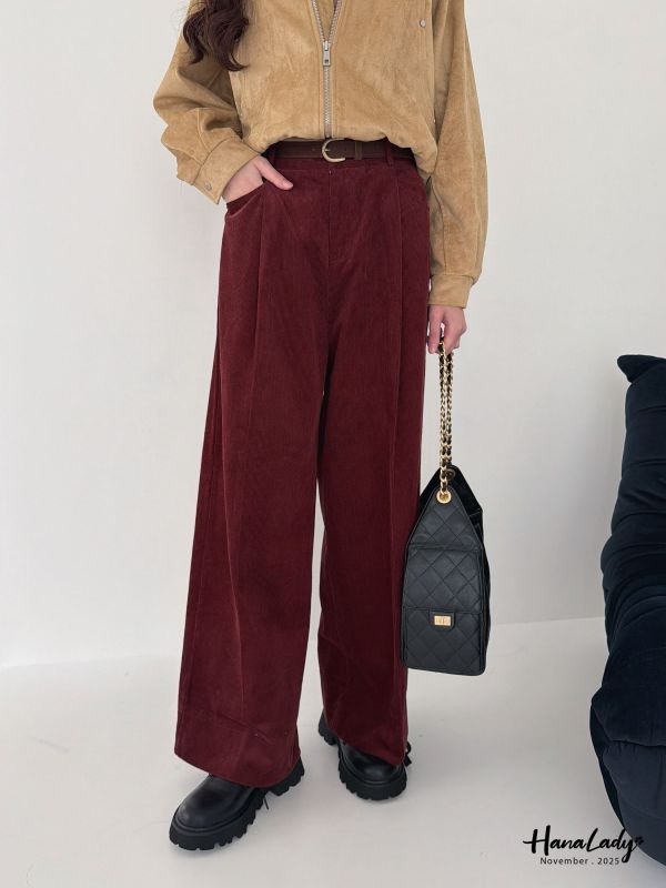 WJA98 質感燈心絨壓摺寬褲 