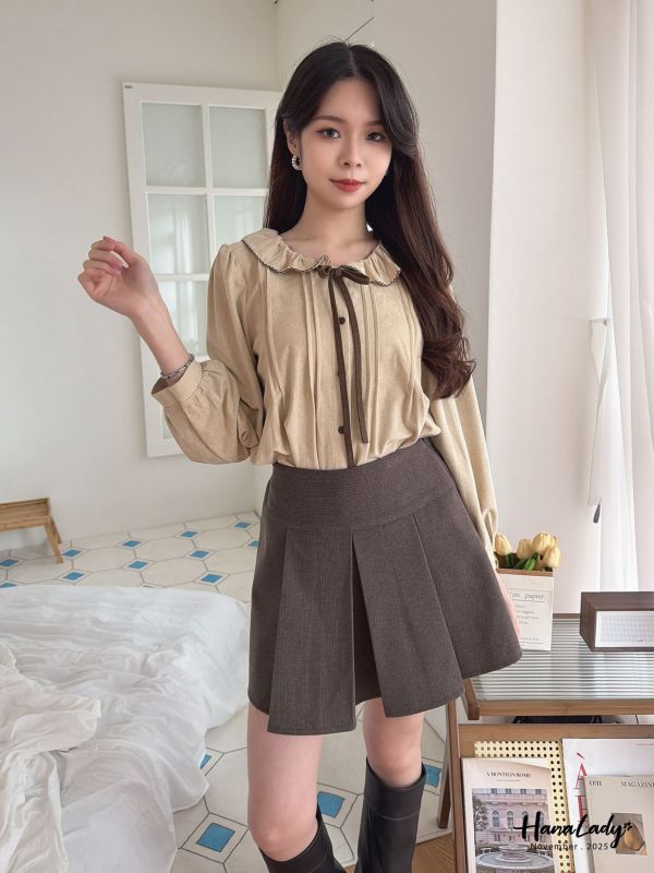 WJA40 超推日系蜜桃絨綁帶上衣 