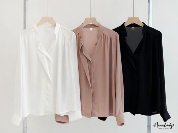 LSA24 優雅排釦V領雪紡衫 