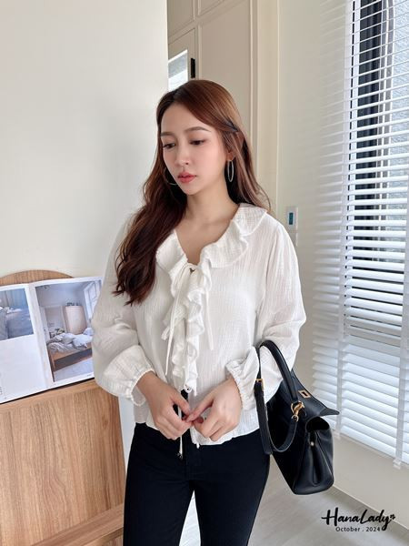 FTA15 浪漫荷葉領綁帶上衣 