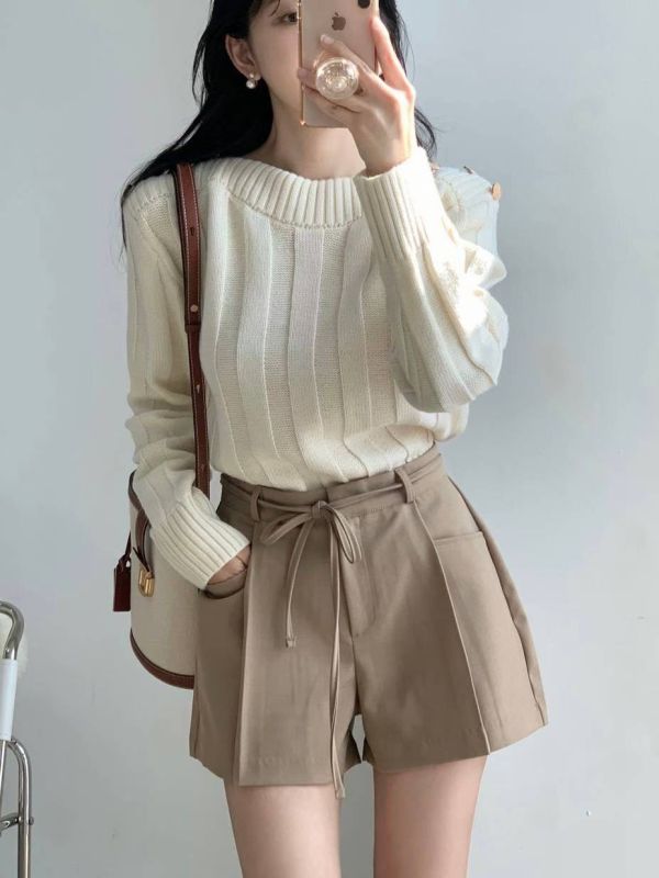 WQA59 金釦肩設計針織上衣 