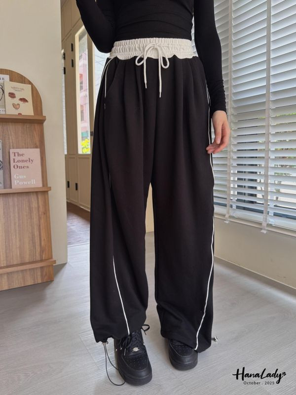 WTA74 線條拼色休閒長褲 