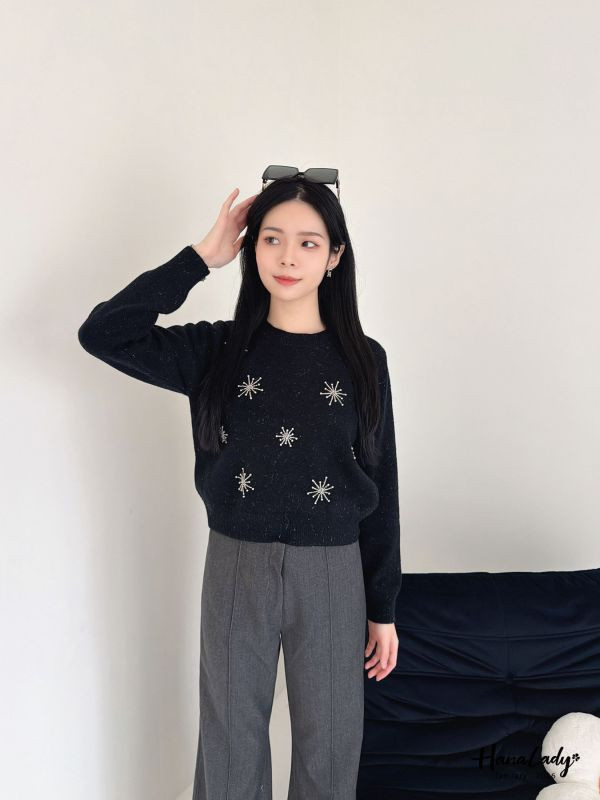 LEA51 雪花串珠銀蔥針織上衣 