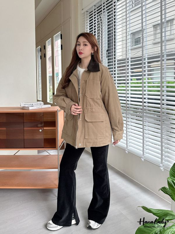 FJA83 率性麂皮領絨布舖棉外 