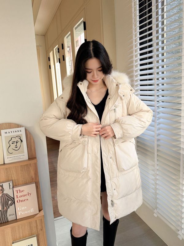 WQB32 鴨絨浣熊毛可拆長版外套 