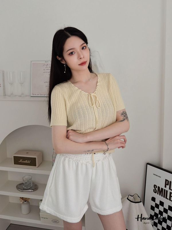 LFA69 小麻花綁結領針織上衣 