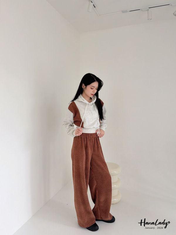 LEA98 絨布拼接內刷毛連帽套裝 