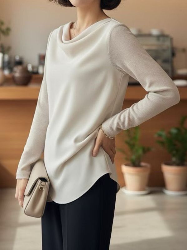 WQA98 垂領雪紡拼接針織衫 
