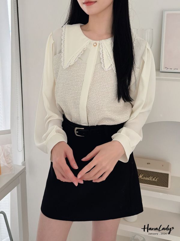 LEA23 超級美麗的毛呢雪紡上衣 