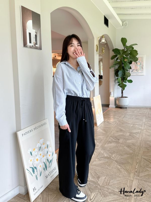 WSA84 口袋蝴蝶結直條紋襯衫 