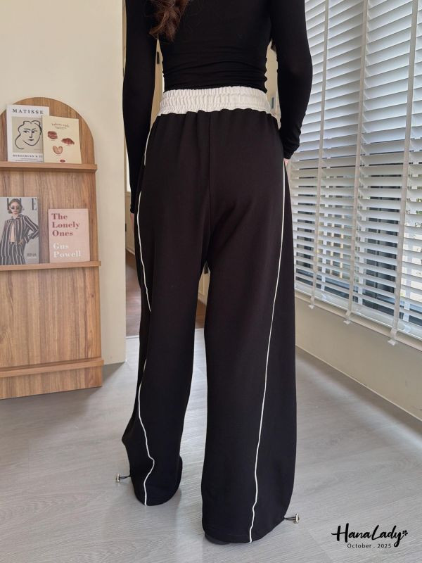 WTA74 線條拼色休閒長褲 