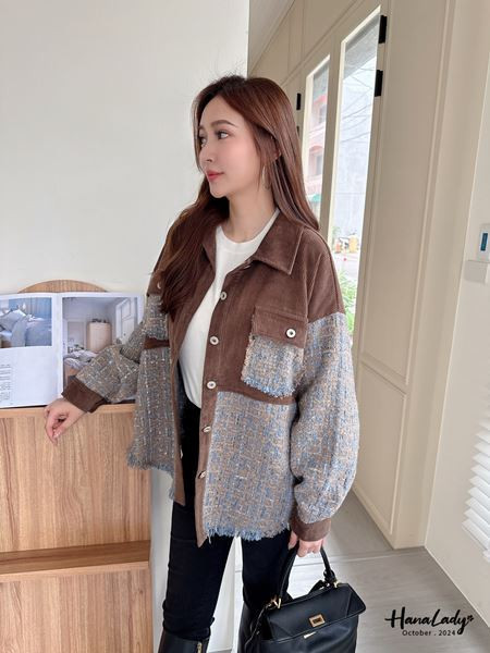 FTA87 銀線毛呢燈芯絨排釦衫 