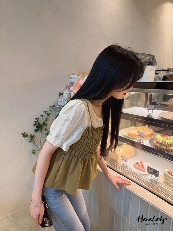 LLA77 韓系小姐姐假兩件上衣 