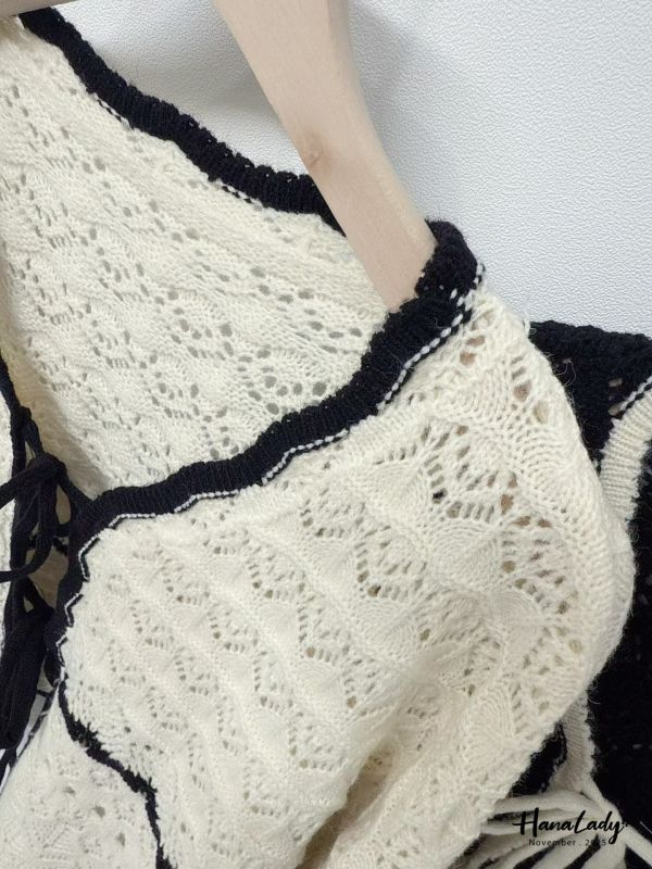 WJB11 簍空編織波浪綁結衫 