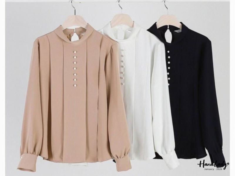 LEA28 珍珠小立領雪紡上衣 