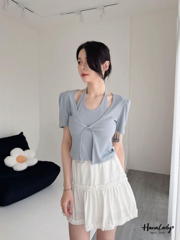 LFA38 簡約繞薄設計扭結上衣 