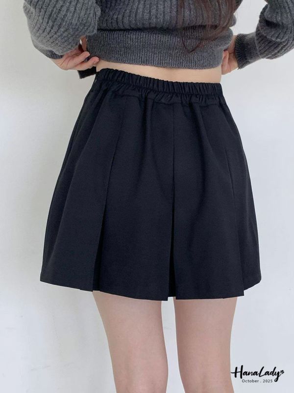 WTB34 經典壓褶後鬆緊褲裙 