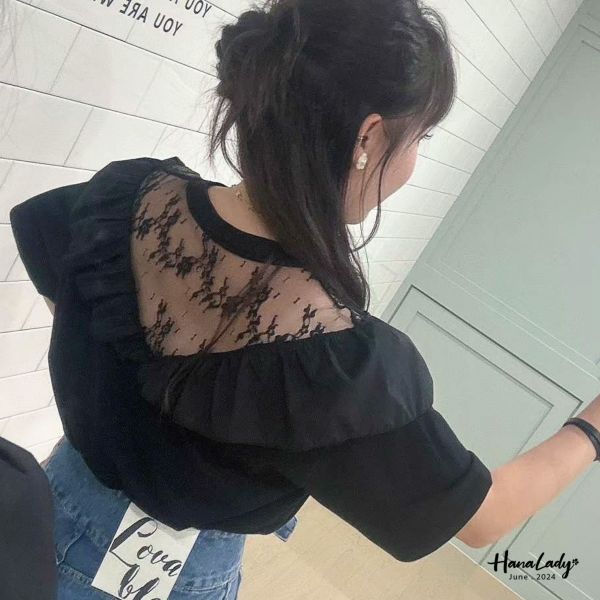 FLB13娃娃領蕾絲英文字母T 