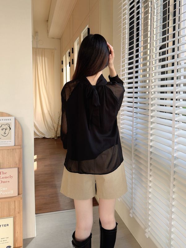 WQA14 浪漫波浪線條雪紡上衣 