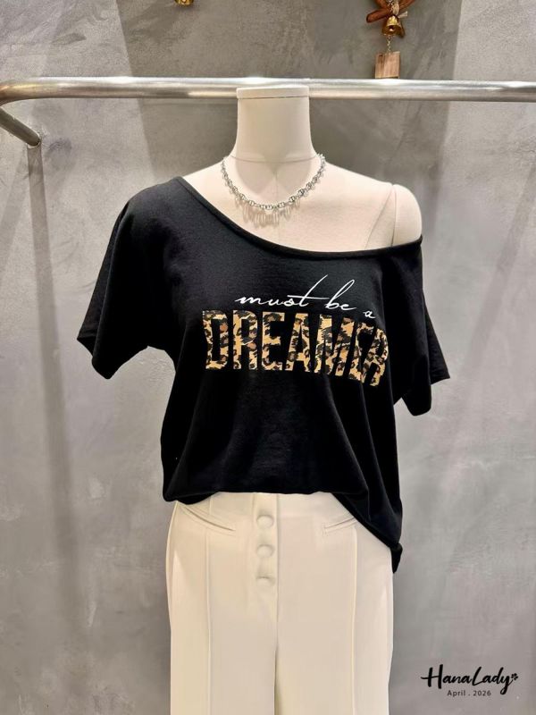 LFB12 豹紋字母大圓領T恤 