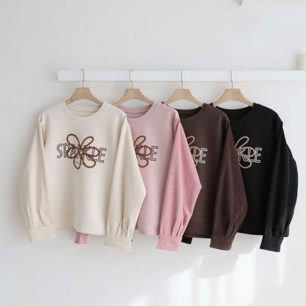 WQA42 立體繡花燈心絨袖上衣 