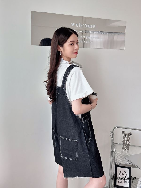 WLA37 休閒女孩線條吊帶褲 