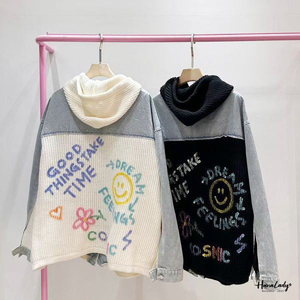 WJA78 街頭塗鴉風拼接單寧外 